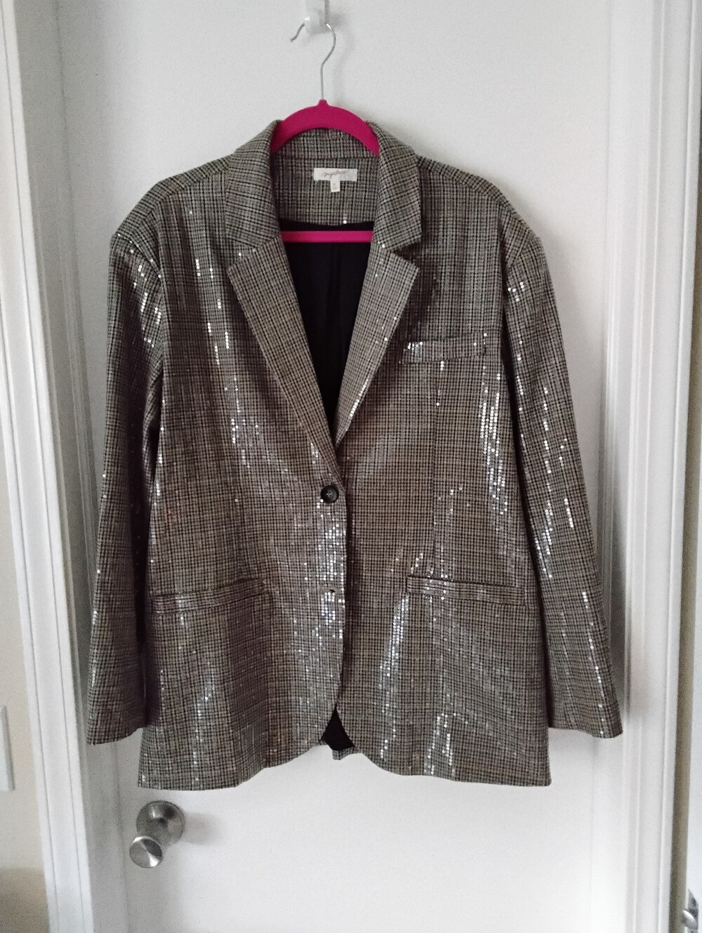 Mystree All Night Long Sequinned Plaid Blazer